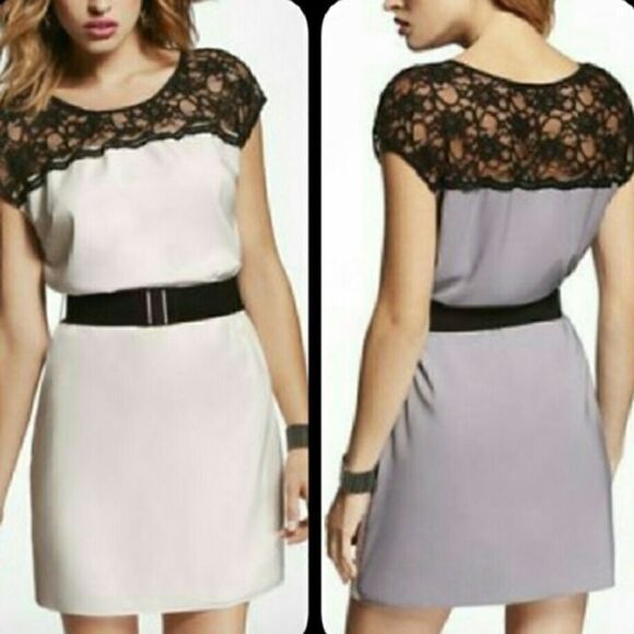Colorblock Lace Neck Express belted shift dress - Picture 5 of 8